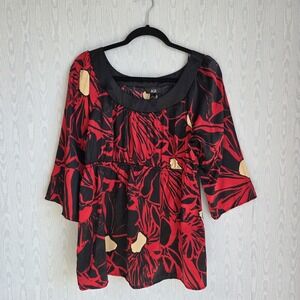 Vtg Y2K Top Womens Large Babydoll Black Satin Dark Romantic Floral Whimsygoth